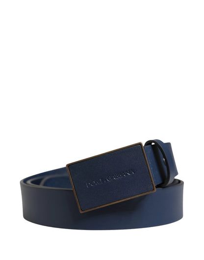 Dolce & Gabbana Men Blue Calf Leather Logo Metal Buckle Belt by Dolce & Gabbana