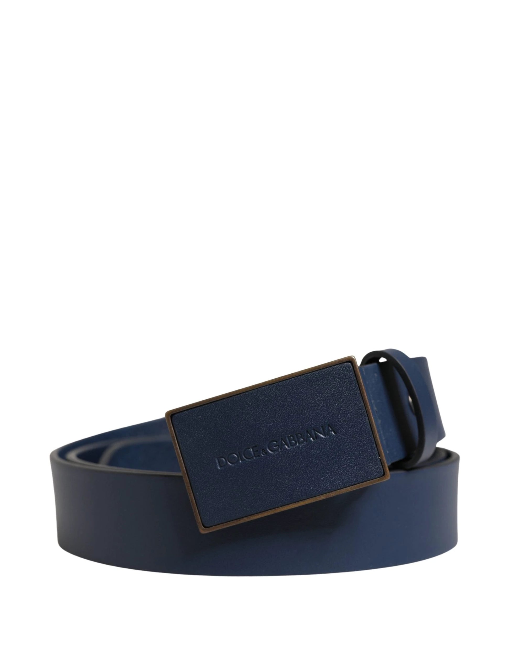 Dolce & Gabbana Men Blue Calf Leather Logo Metal Buckle Belt by Dolce & Gabbana
