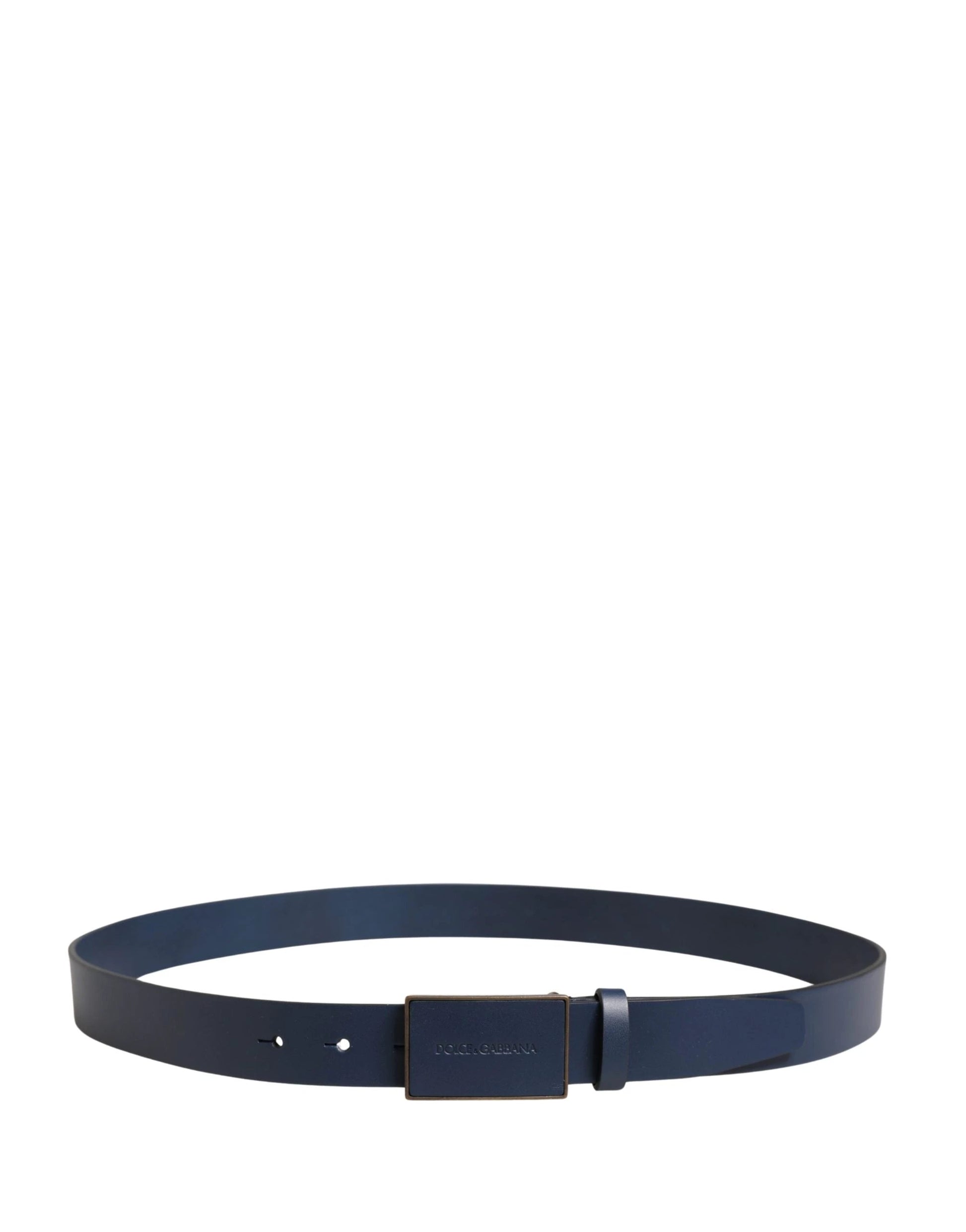 Dolce & Gabbana Men Blue Calf Leather Logo Metal Buckle Belt by Dolce & Gabbana