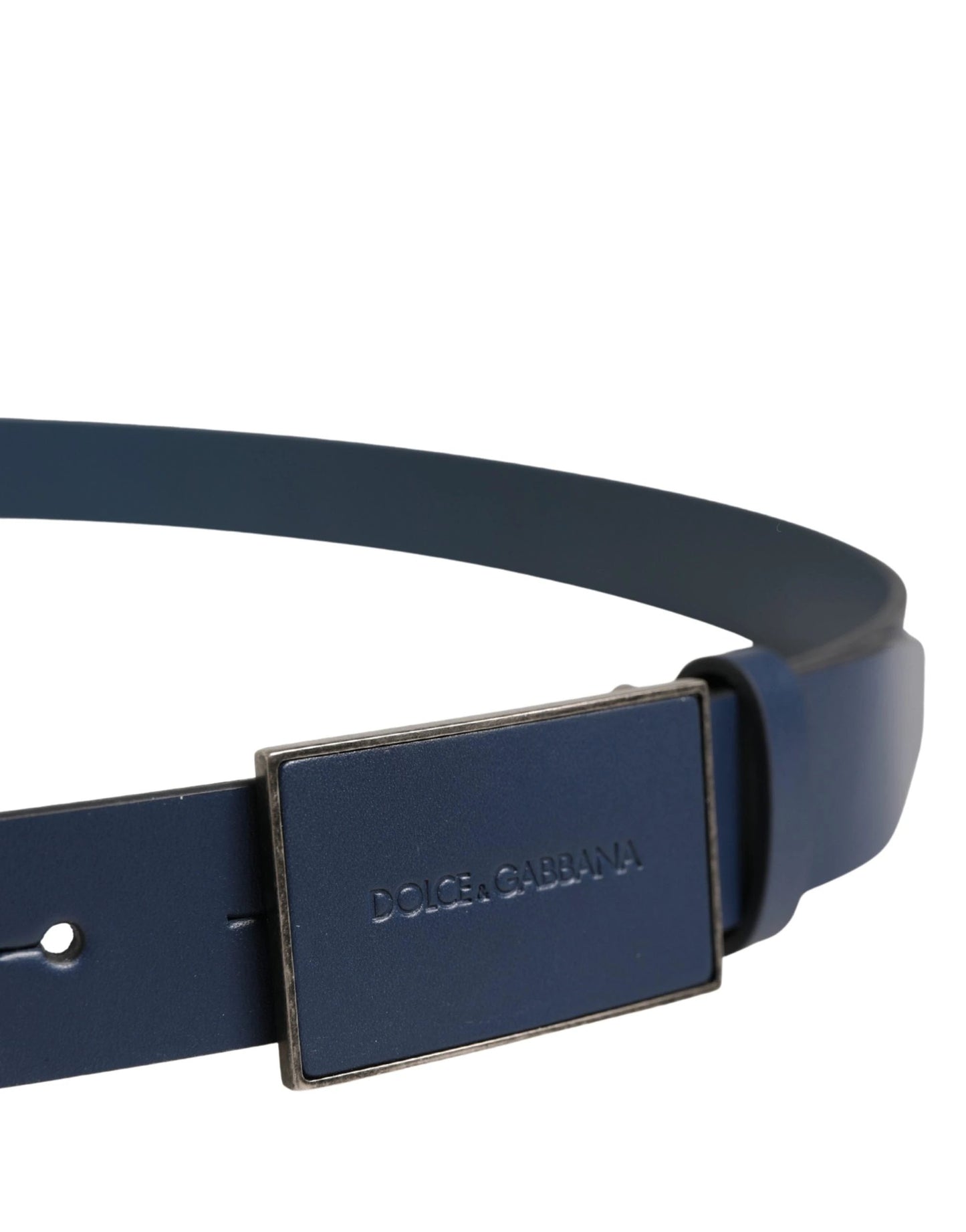 Dolce & Gabbana Men Blue Calf Leather Logo Metal Buckle Belt by Dolce & Gabbana