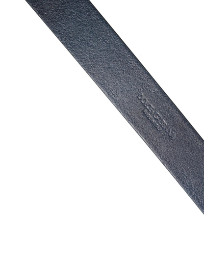 Dolce & Gabbana Men Blue Calf Leather Logo Metal Buckle Belt by Dolce & Gabbana