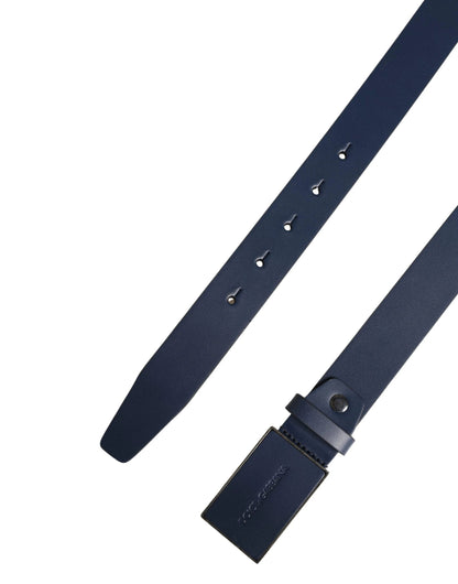 Dolce & Gabbana Men Blue Calf Leather Logo Metal Buckle Belt by Dolce & Gabbana