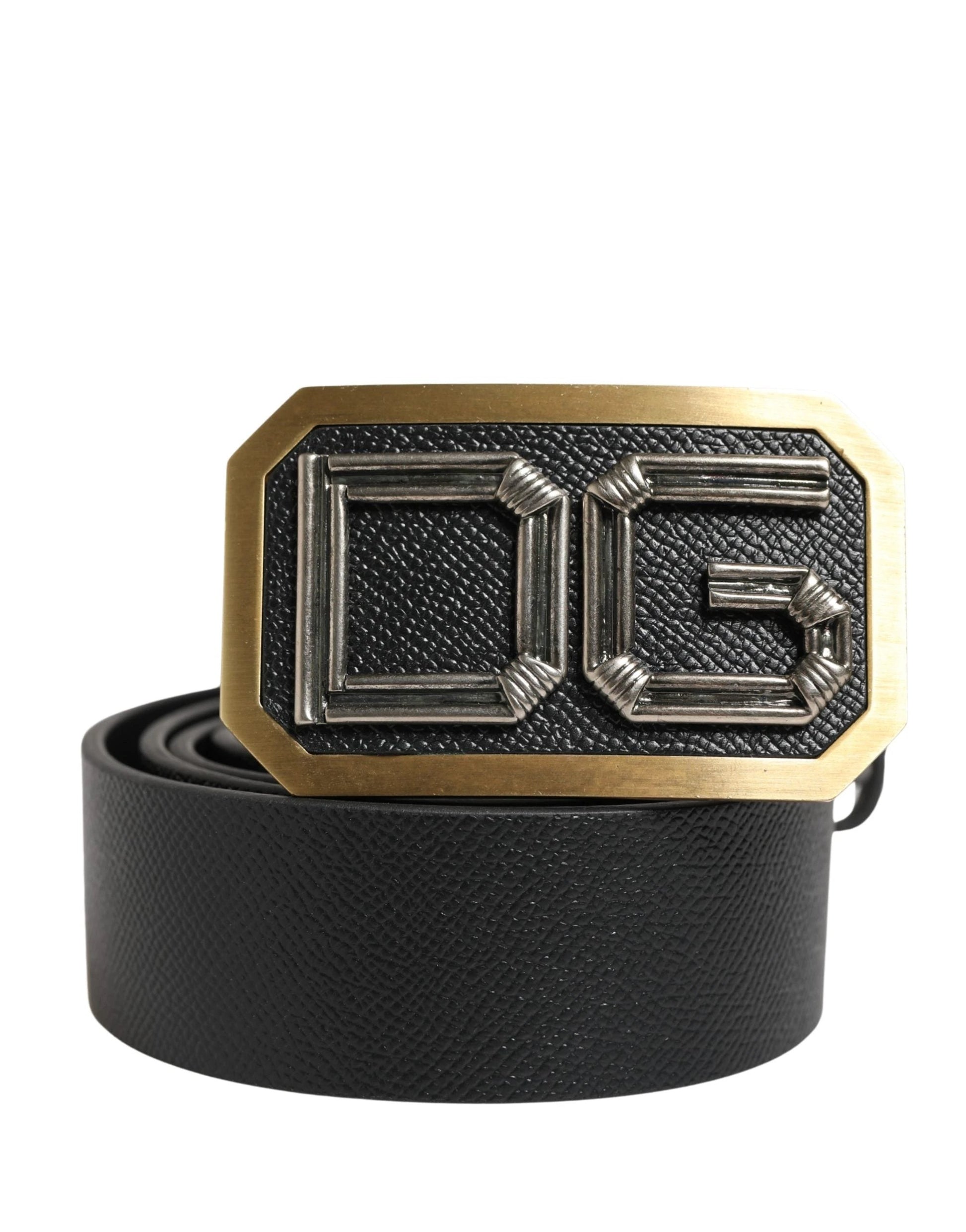 Dolce & Gabbana Men Black Leather DG Logo Metal Buckle Belt by Dolce & Gabbana