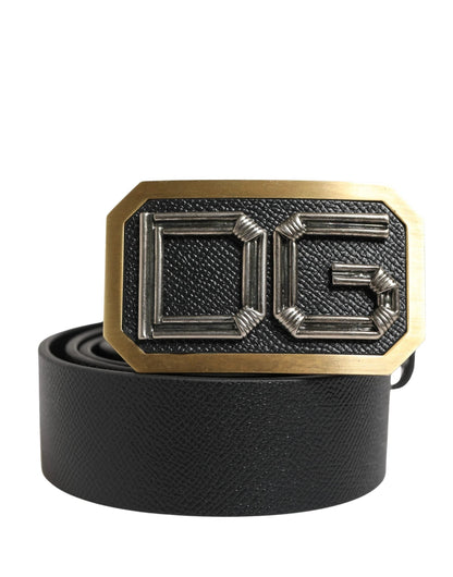 Dolce & Gabbana Men Black Leather DG Logo Metal Buckle Belt by Dolce & Gabbana