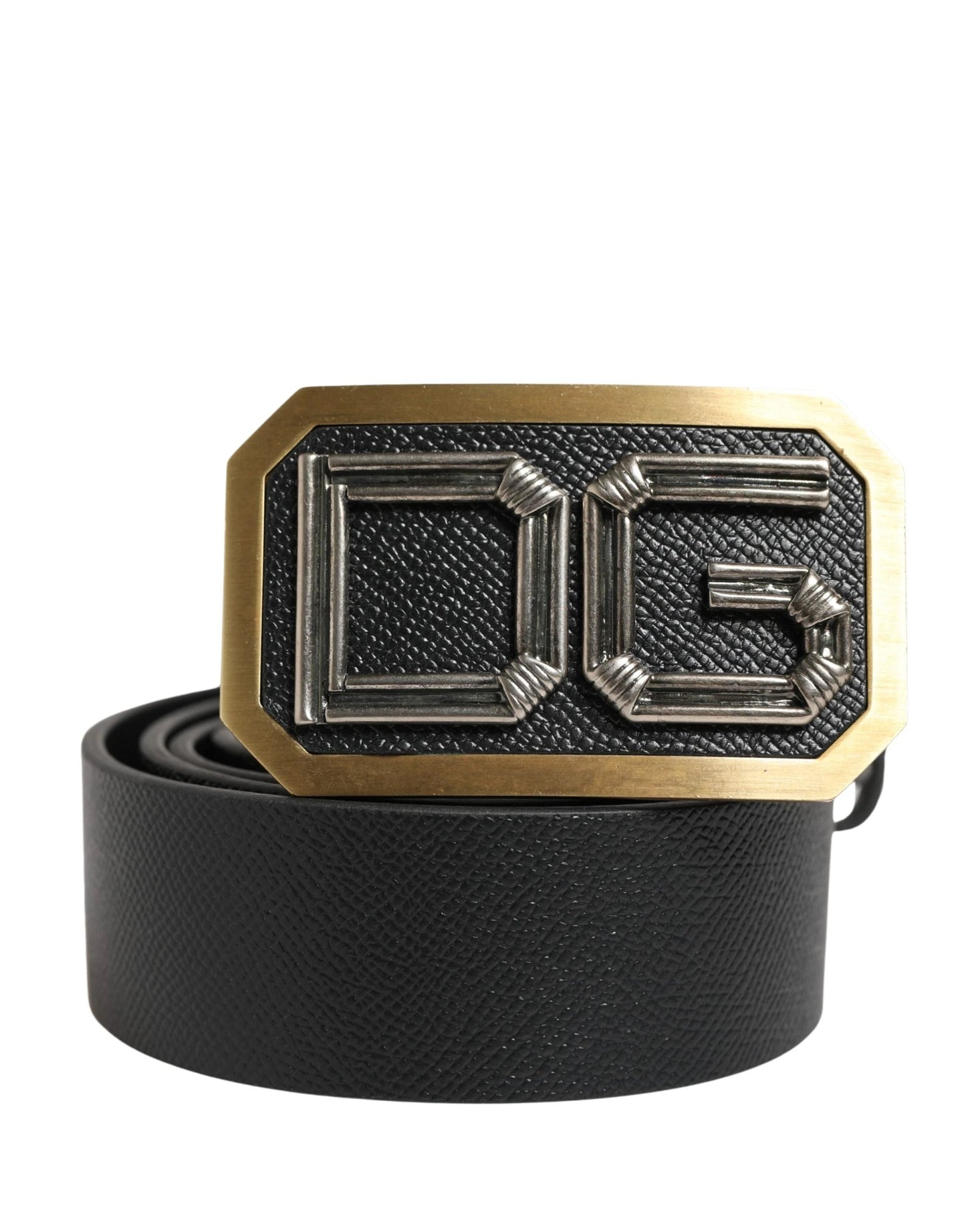 Dolce & Gabbana Men Black Leather DG Logo Metal Buckle Belt by Dolce & Gabbana
