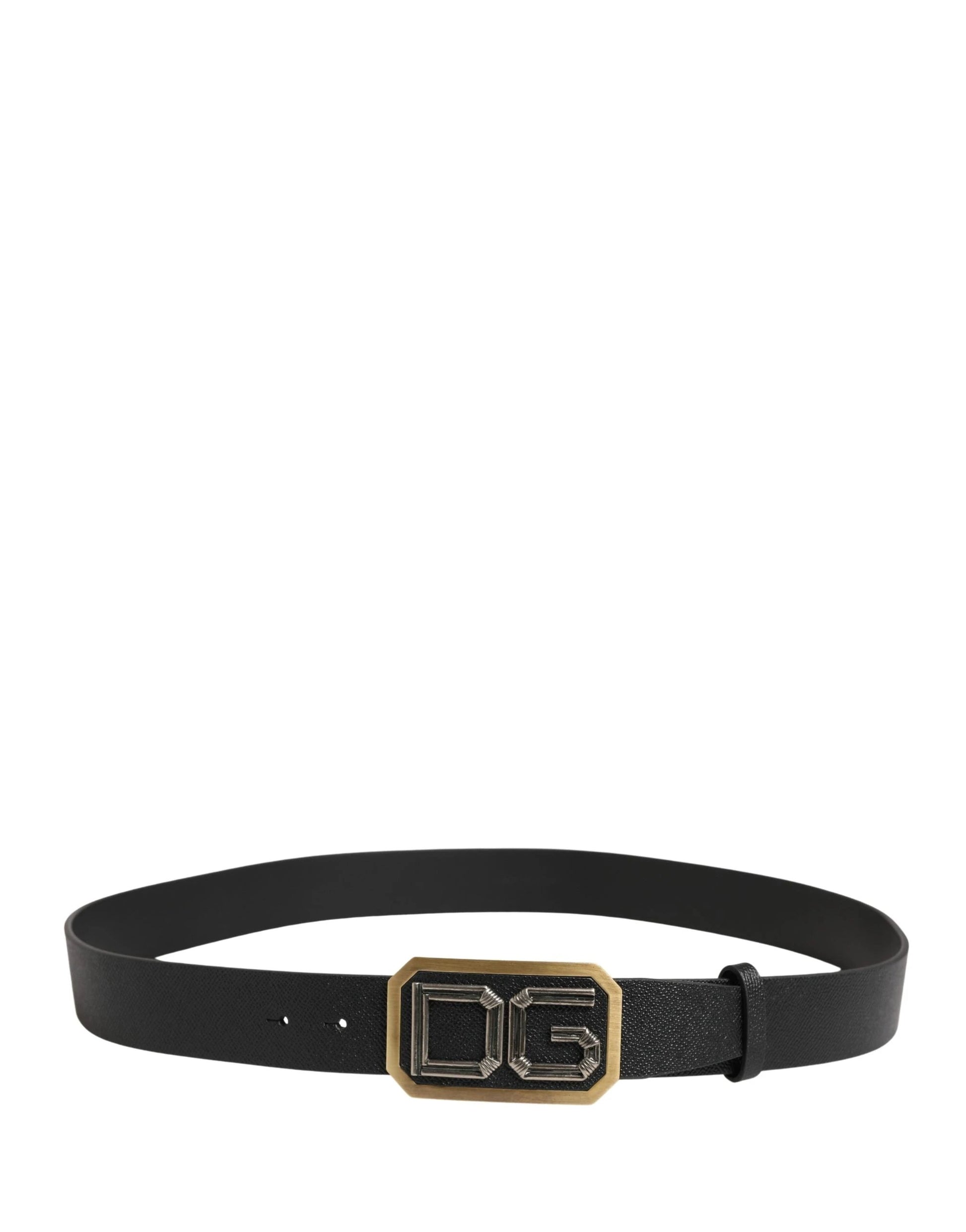 Dolce & Gabbana Men Black Leather DG Logo Metal Buckle Belt by Dolce & Gabbana
