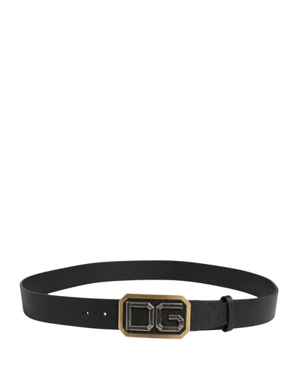 Dolce & Gabbana Men Black Leather DG Logo Metal Buckle Belt by Dolce & Gabbana