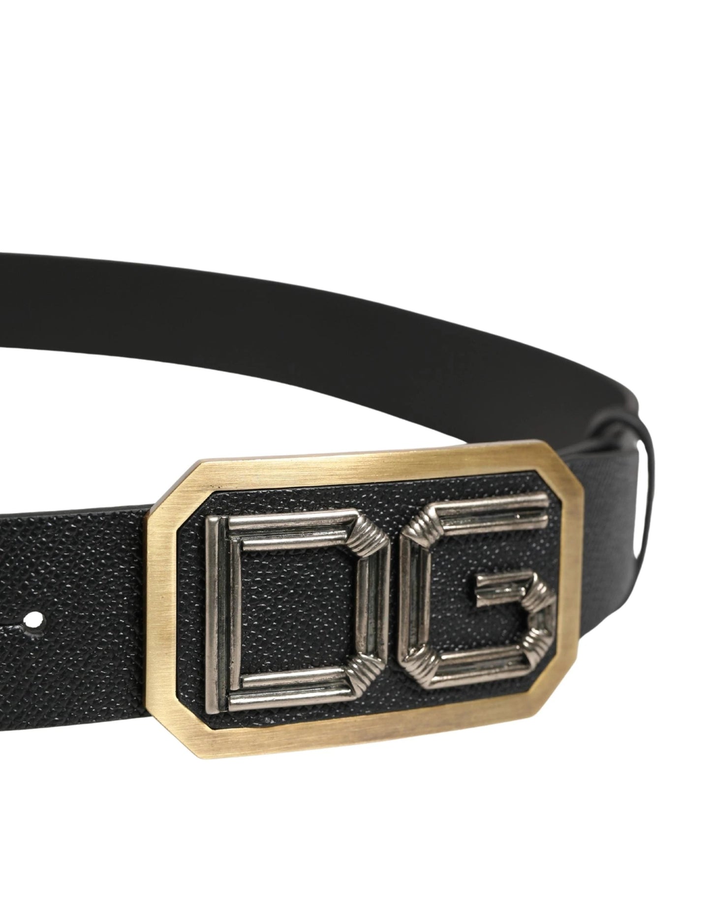 Dolce & Gabbana Men Black Leather DG Logo Metal Buckle Belt by Dolce & Gabbana