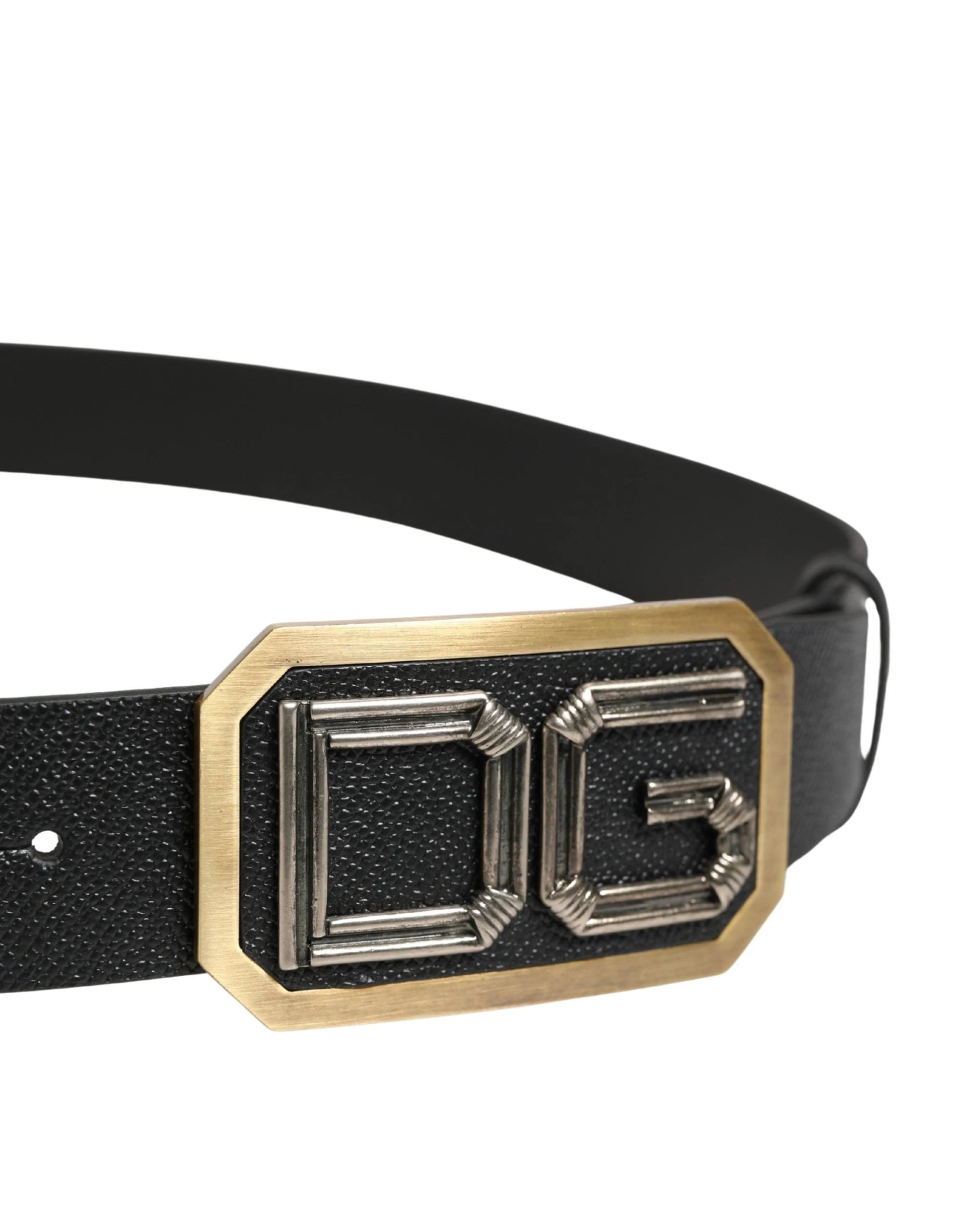 Dolce & Gabbana Men Black Leather DG Logo Metal Buckle Belt by Dolce & Gabbana