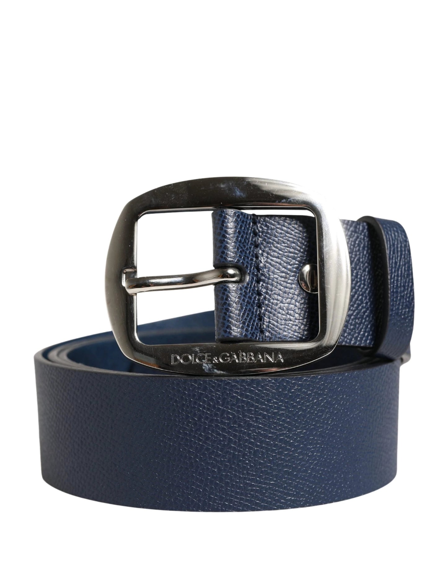 Dolce & Gabbana Men Blue Classic Leather Metal Buckle Belt by Dolce & Gabbana