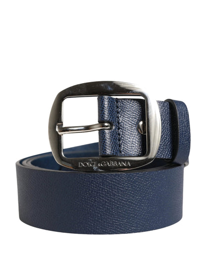 Dolce & Gabbana Men Blue Classic Leather Metal Buckle Belt by Dolce & Gabbana