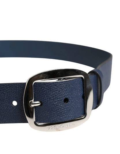 Dolce & Gabbana Men Blue Classic Leather Metal Buckle Belt by Dolce & Gabbana