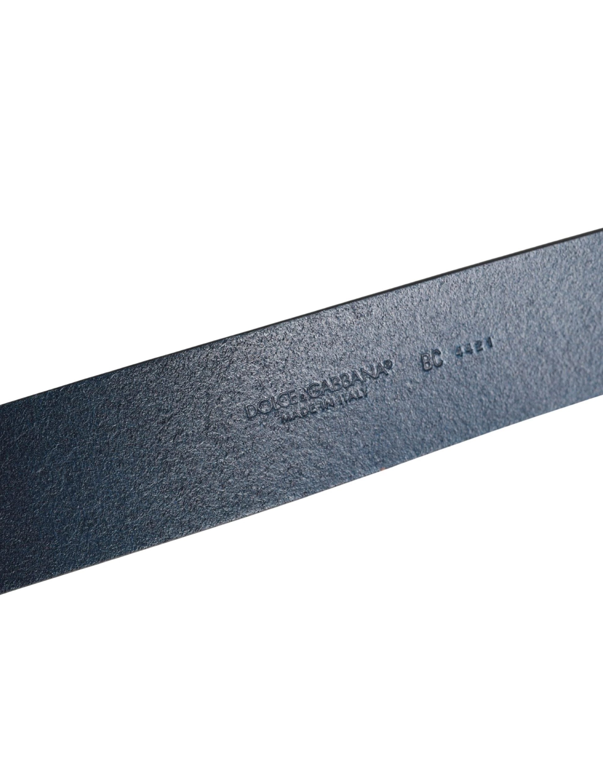 Dolce & Gabbana Men Blue Classic Leather Metal Buckle Belt by Dolce & Gabbana