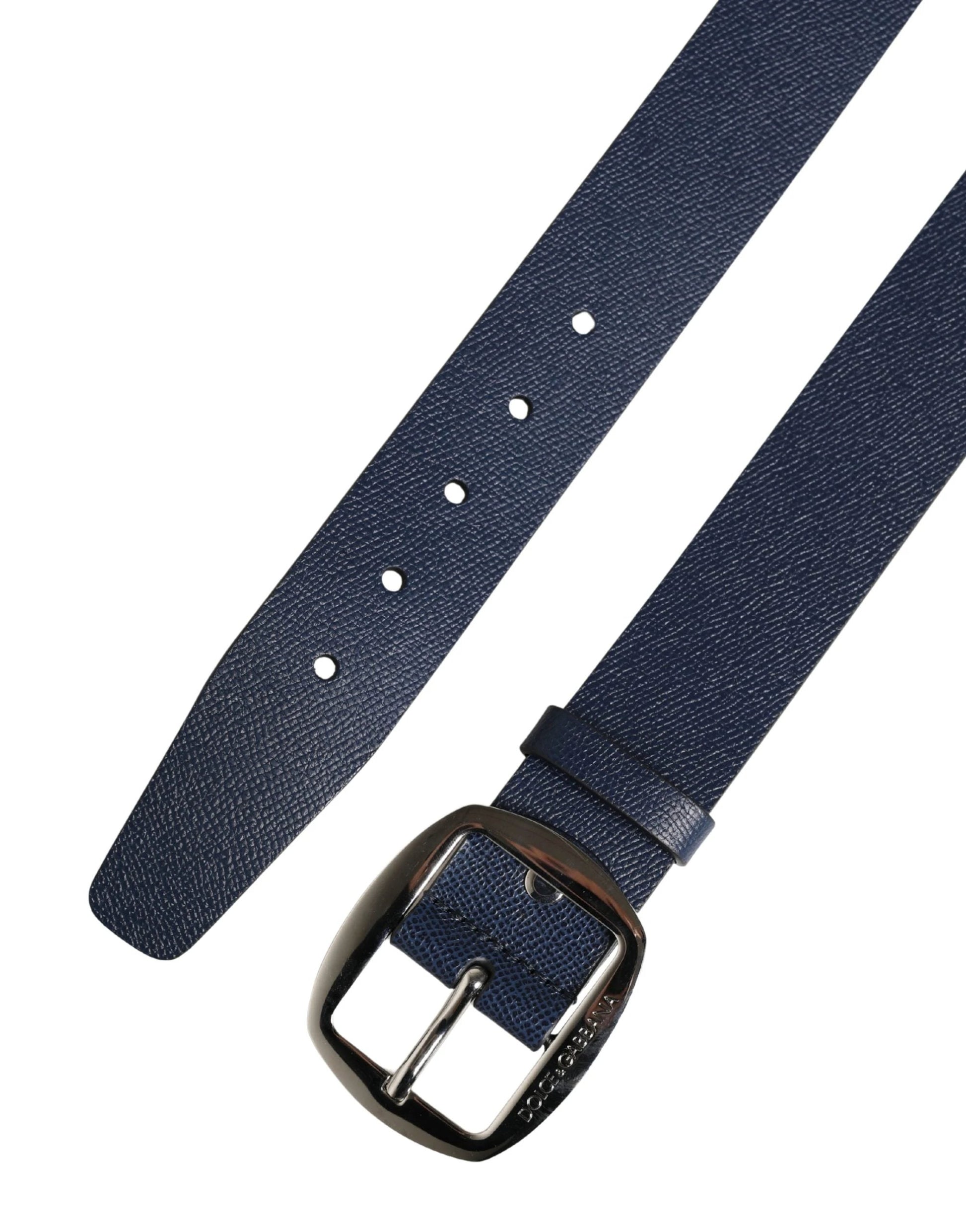 Dolce & Gabbana Men Blue Classic Leather Metal Buckle Belt by Dolce & Gabbana