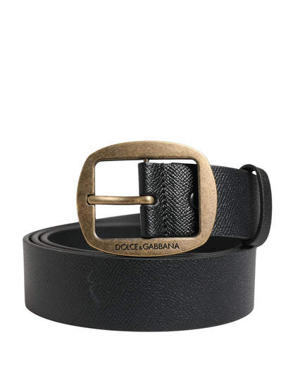 Dolce & Gabbana Men Black Classic Leather Metal Buckle Belt by Dolce & Gabbana