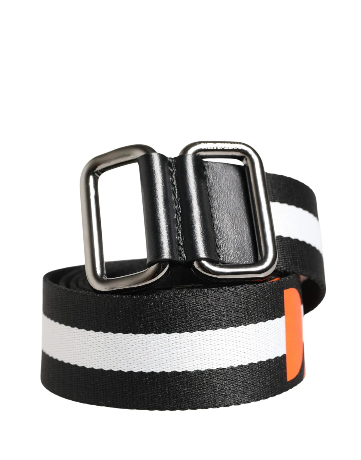 Dolce & Gabbana Men Black White Nylon Logo Metal Buckle Belt by Dolce & Gabbana