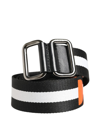 Dolce & Gabbana Men Black White Nylon Logo Metal Buckle Belt by Dolce & Gabbana