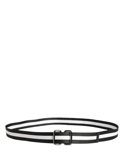 Dolce & Gabbana Men Black White Nylon Logo Metal Buckle Belt by Dolce & Gabbana