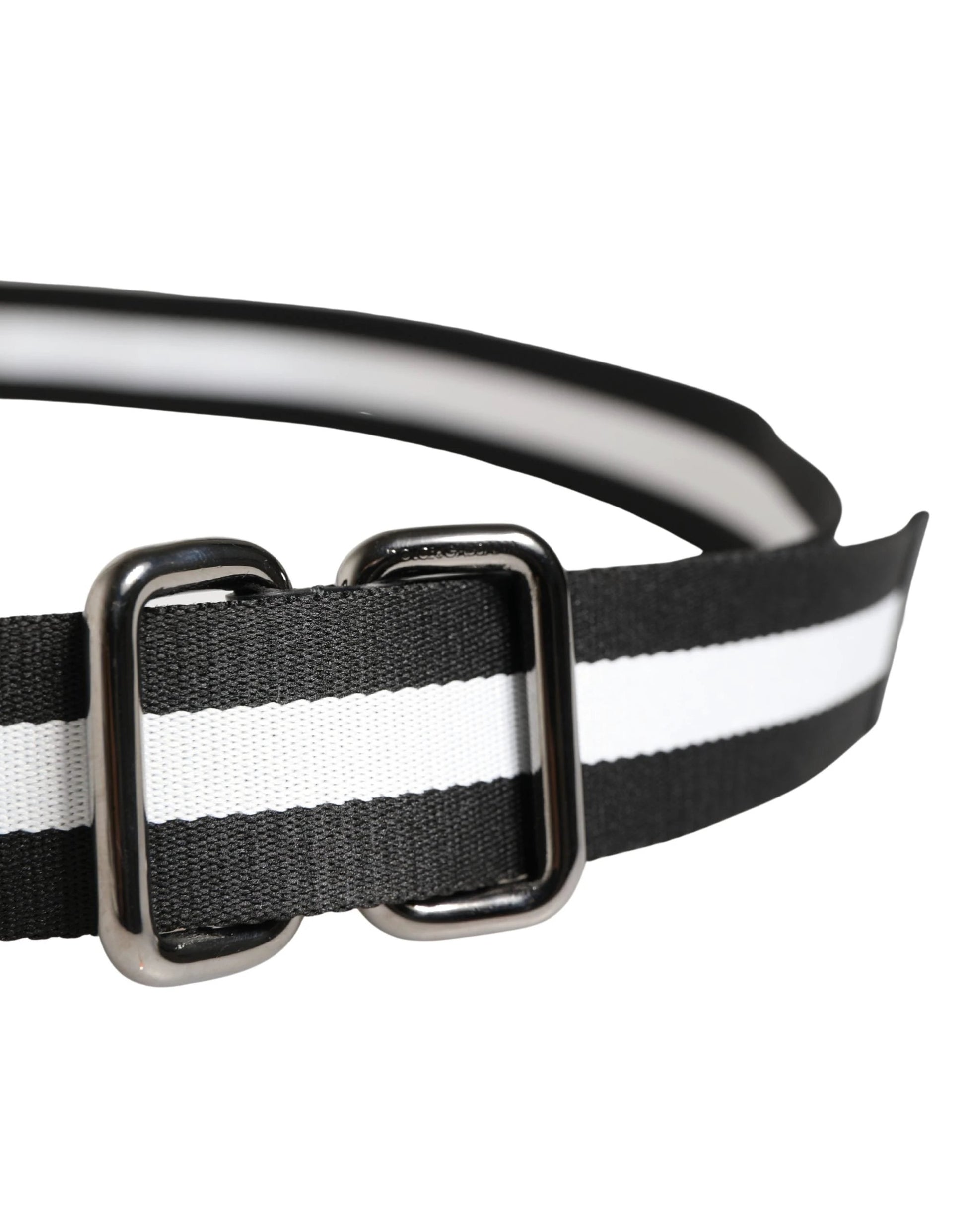 Dolce & Gabbana Men Black White Nylon Logo Metal Buckle Belt by Dolce & Gabbana