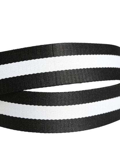 Dolce & Gabbana Men Black White Nylon Logo Metal Buckle Belt by Dolce & Gabbana