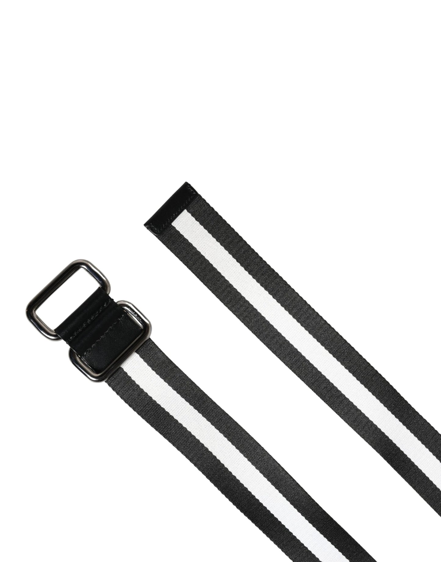 Dolce & Gabbana Men Black White Nylon Logo Metal Buckle Belt by Dolce & Gabbana