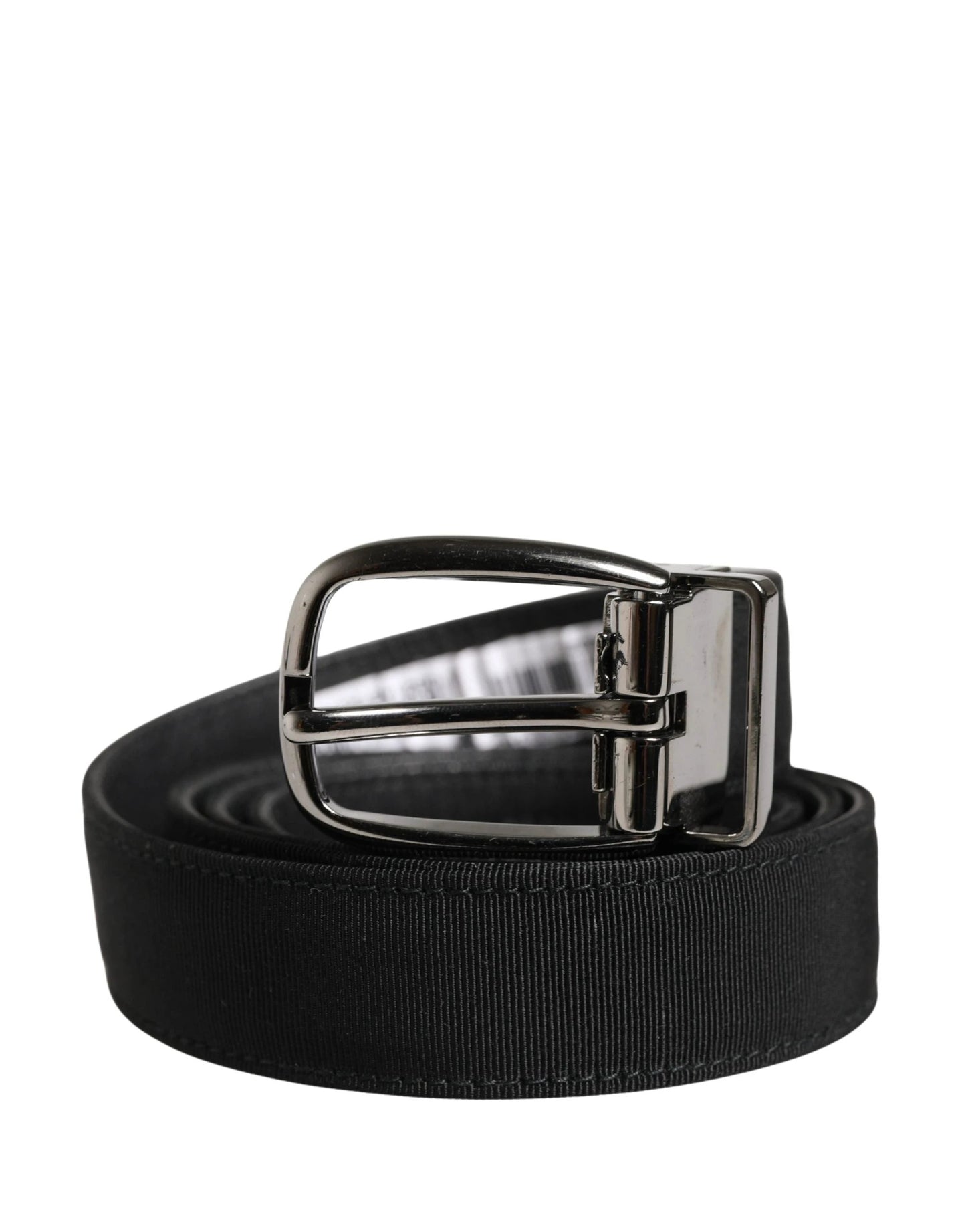 Dolce & Gabbana Men Black Viscose Silver Metal Buckle Belt by Dolce & Gabbana