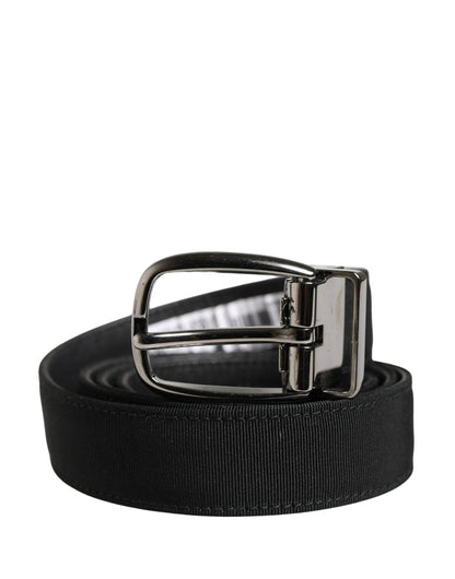 Dolce & Gabbana Men Black Viscose Silver Metal Buckle Belt by Dolce & Gabbana