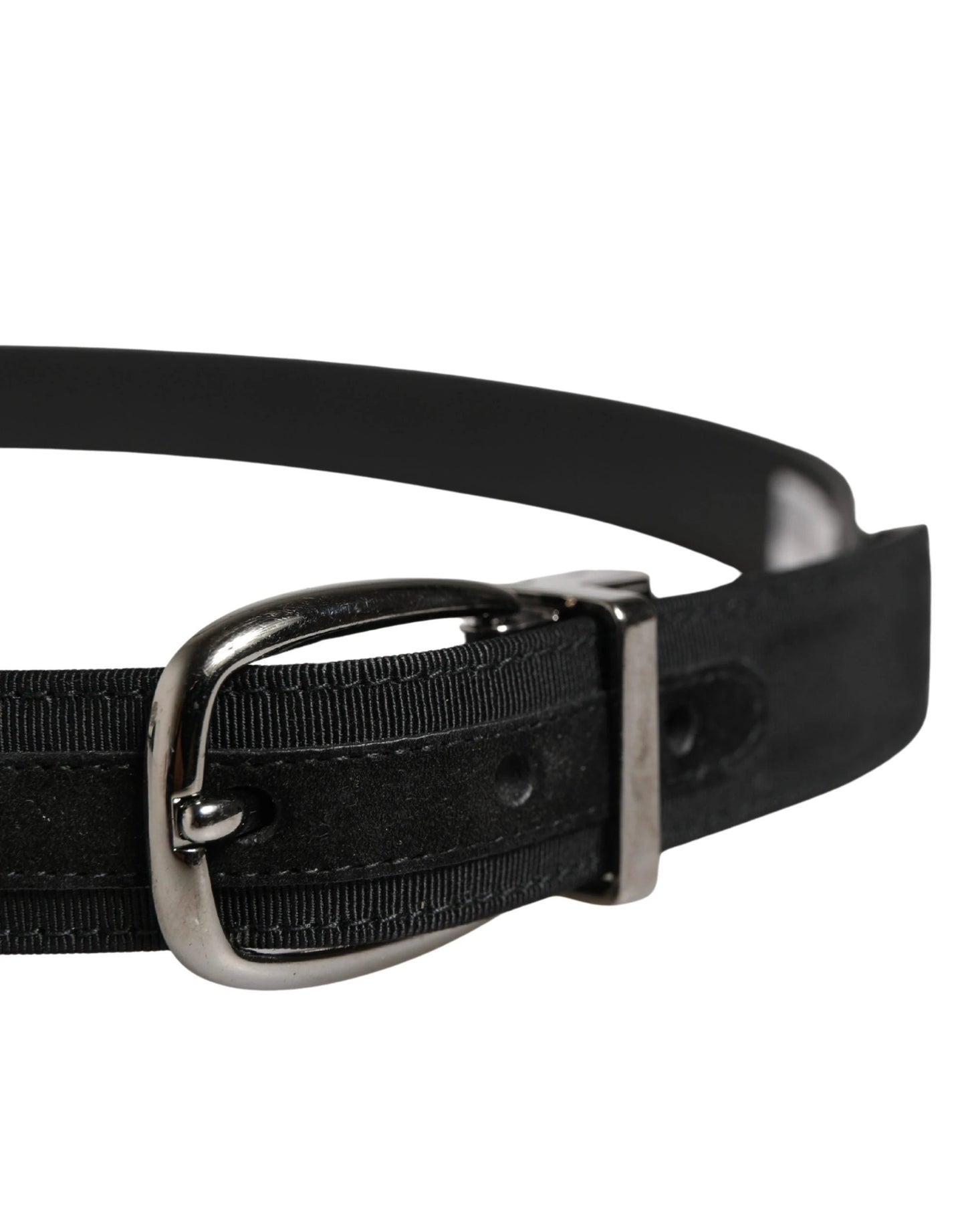 Dolce & Gabbana Men Black Viscose Silver Metal Buckle Belt by Dolce & Gabbana