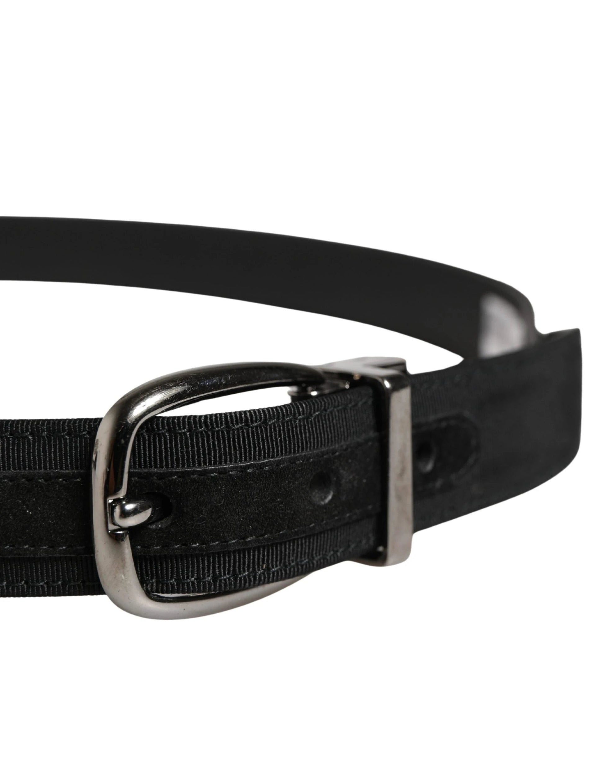 Dolce & Gabbana Men Black Viscose Silver Metal Buckle Belt by Dolce & Gabbana