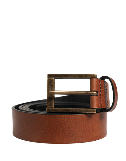 Dolce & Gabbana Men Brown Leather Classic Metal Buckle Belt by Dolce & Gabbana