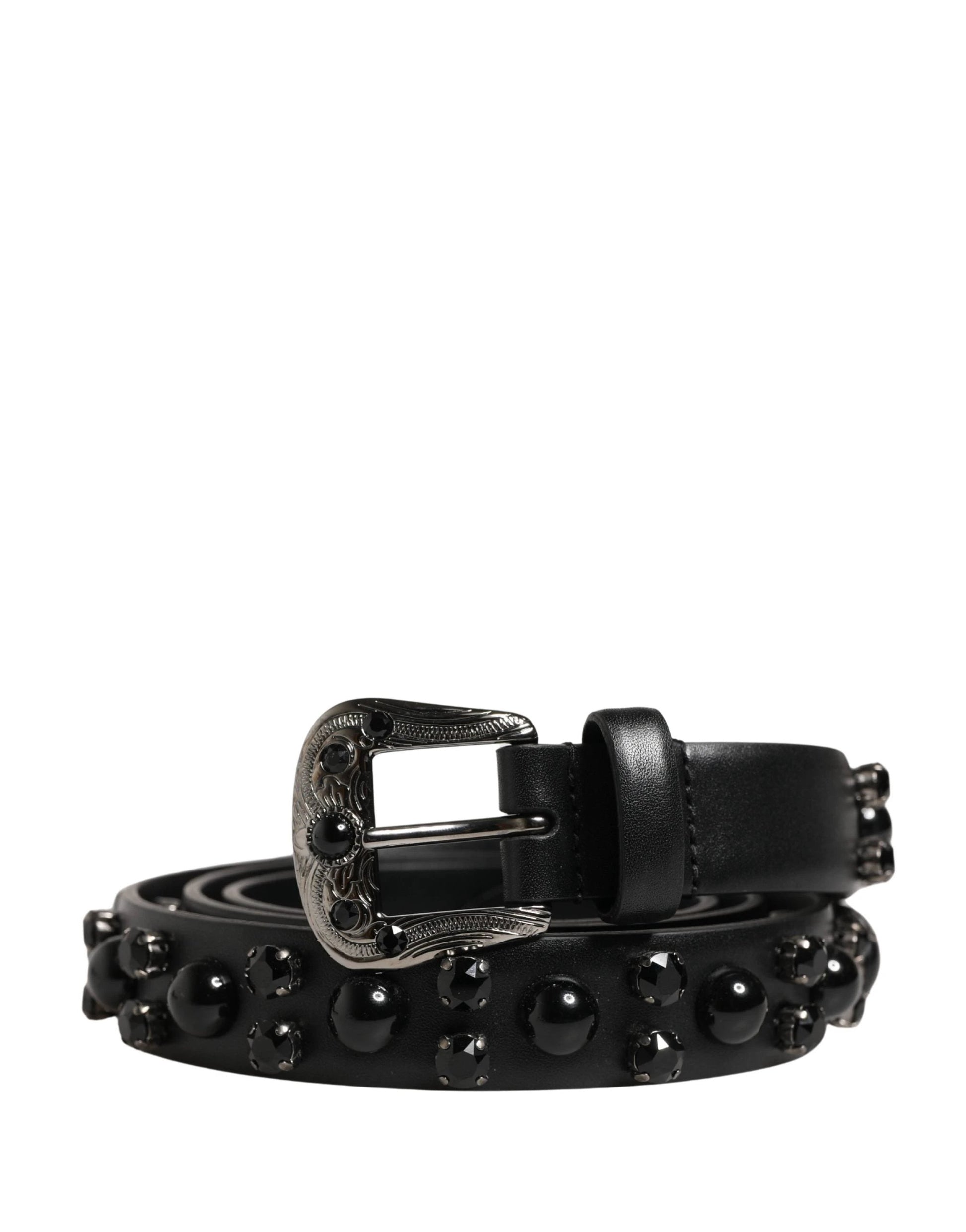 Dolce & Gabbana Men Black Calf Embellished Metal Buckle Belt by Dolce & Gabbana