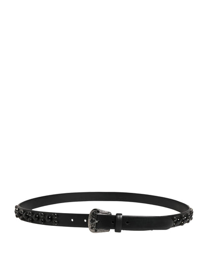 Dolce & Gabbana Men Black Calf Embellished Metal Buckle Belt by Dolce & Gabbana