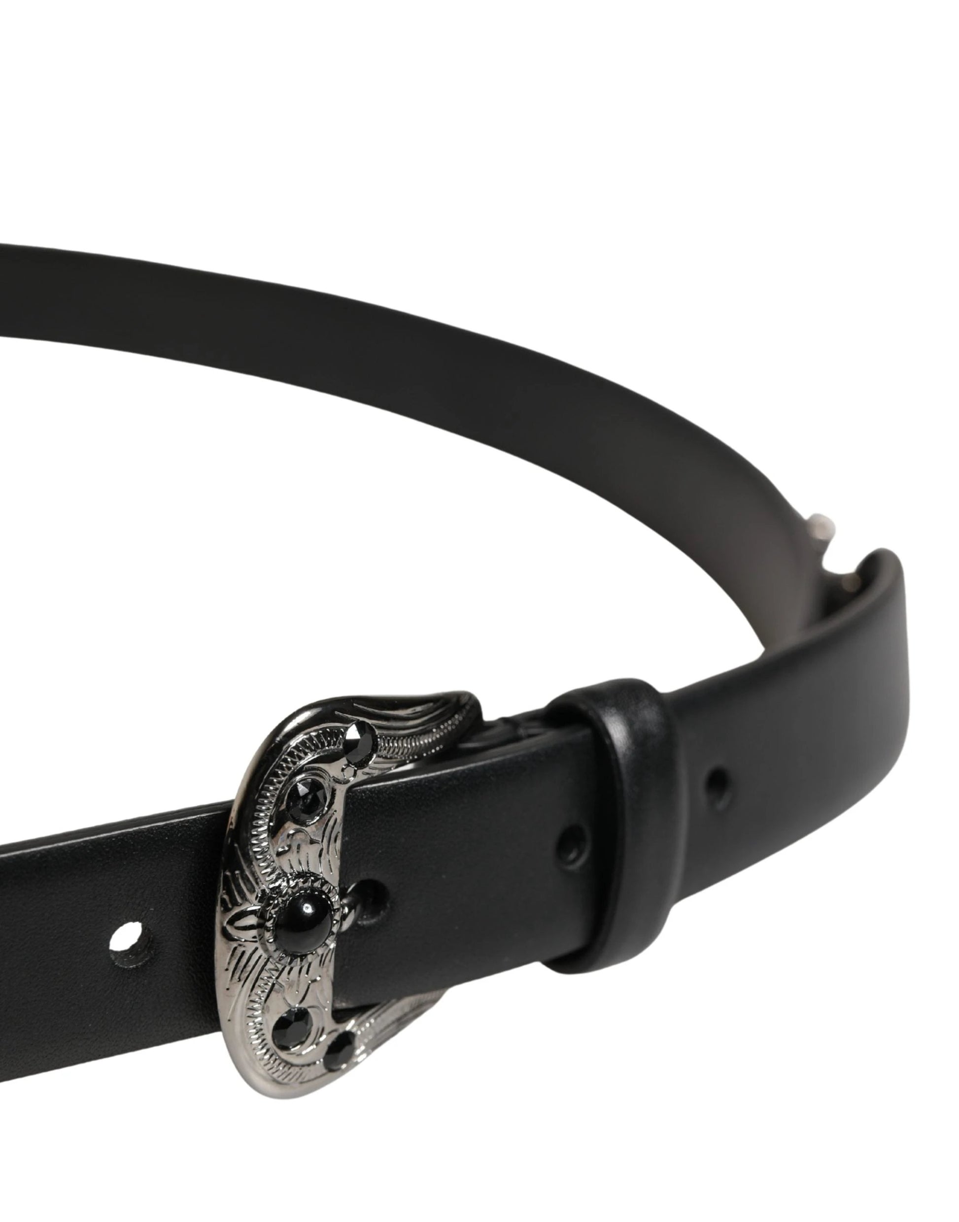Dolce & Gabbana Men Black Calf Embellished Metal Buckle Belt by Dolce & Gabbana