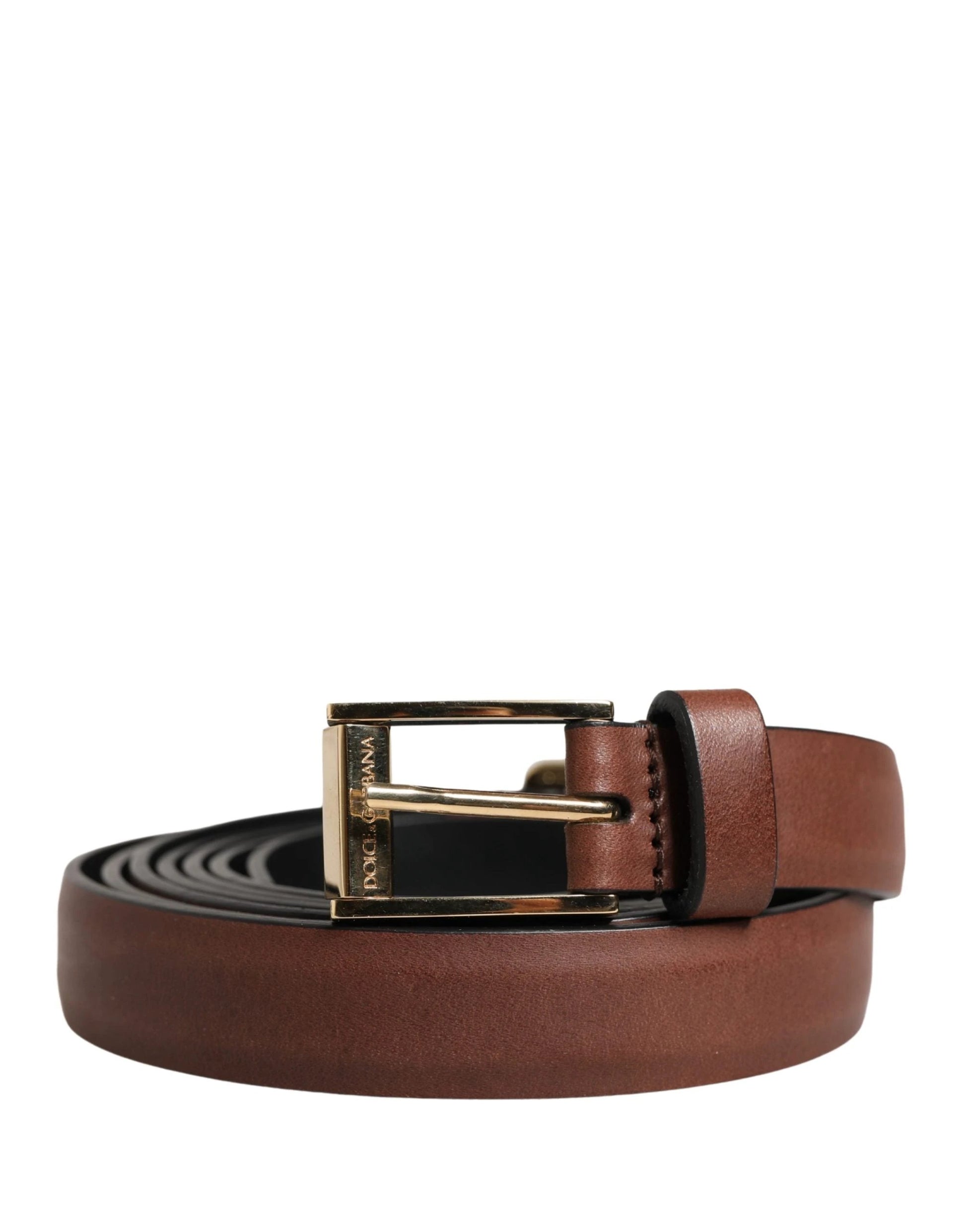 Dolce & Gabbana Men Brown Leather Classic Metal Buckle Belt by Dolce & Gabbana
