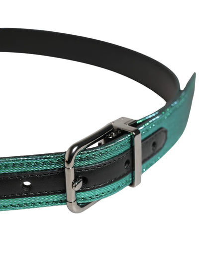 Dolce & Gabbana Men Green Lurex Polyester Metal Buckle Belt by Dolce & Gabbana