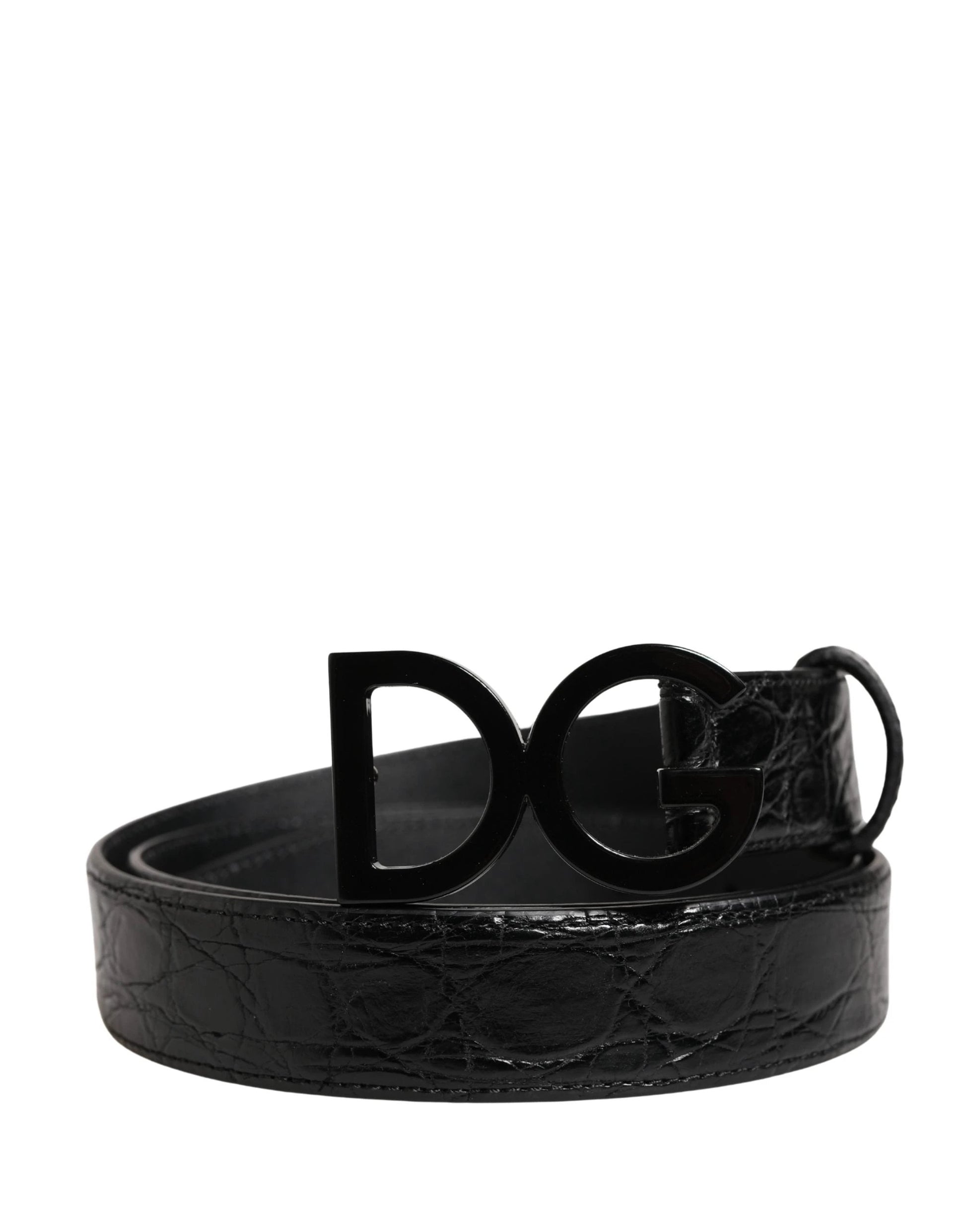 Dolce & Gabbana Men Black Exotic Leather Logo Buckle Belt by Dolce & Gabbana