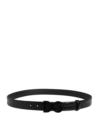 Dolce & Gabbana Men Black Exotic Leather Logo Buckle Belt by Dolce & Gabbana
