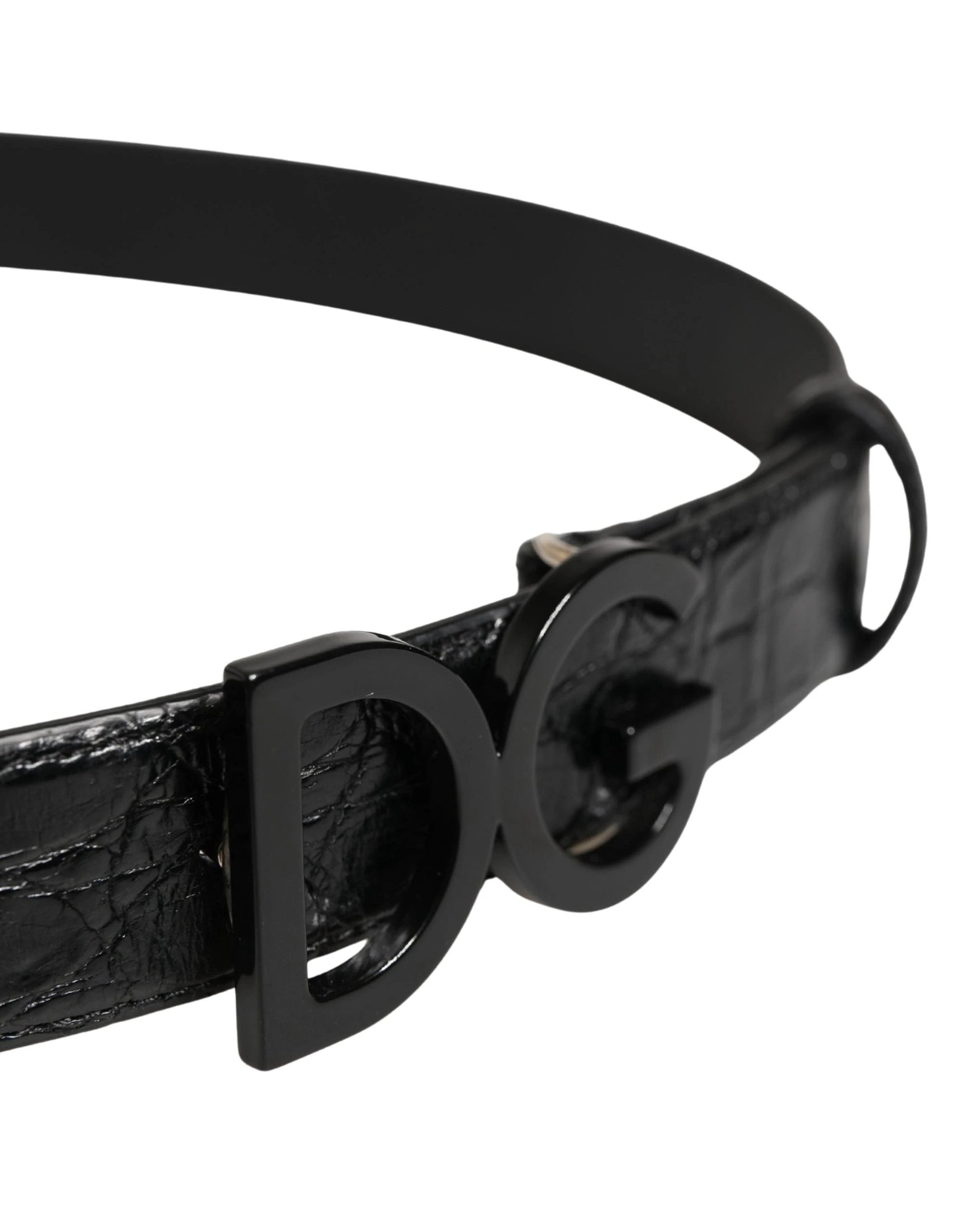 Dolce & Gabbana Men Black Exotic Leather Logo Buckle Belt by Dolce & Gabbana