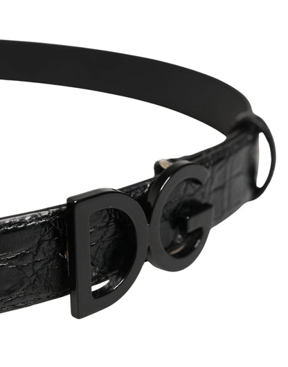 Dolce & Gabbana Men Black Exotic Leather Logo Buckle Belt by Dolce & Gabbana