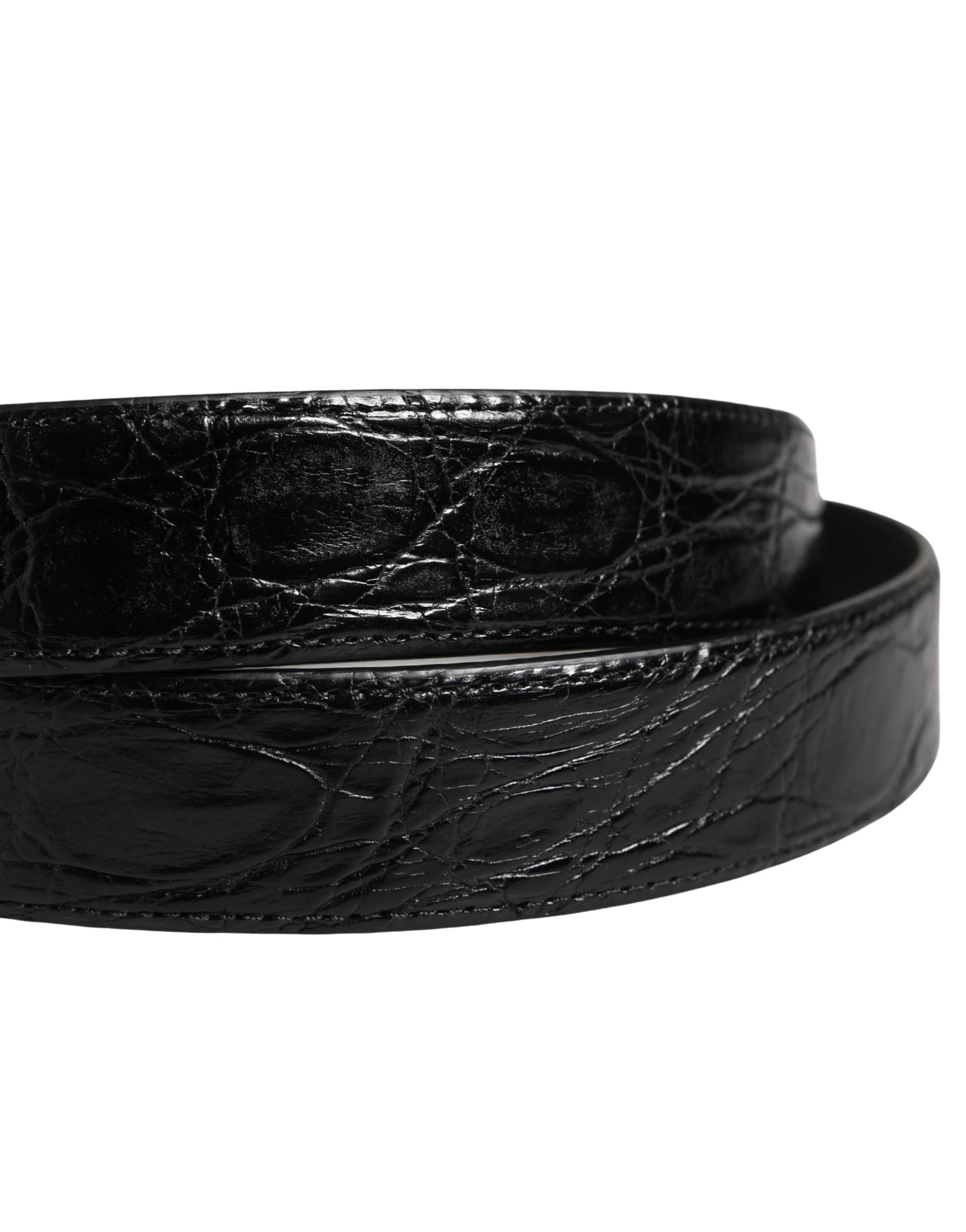 Dolce & Gabbana Men Black Exotic Leather Logo Buckle Belt by Dolce & Gabbana