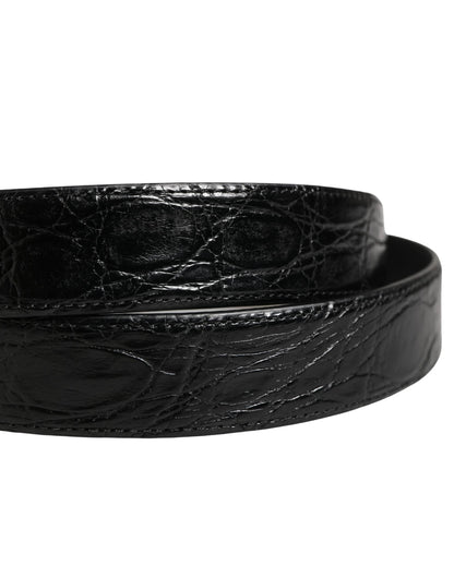Dolce & Gabbana Men Black Exotic Leather Logo Buckle Belt by Dolce & Gabbana