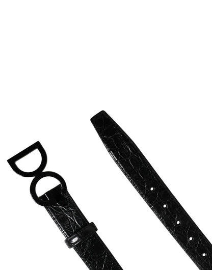 Dolce & Gabbana Men Black Exotic Leather Logo Buckle Belt by Dolce & Gabbana