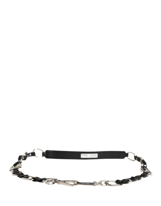 Bandoulière de sac Dolce & Gabbana femme en cuir noir et chaîne argentée – BEL9390