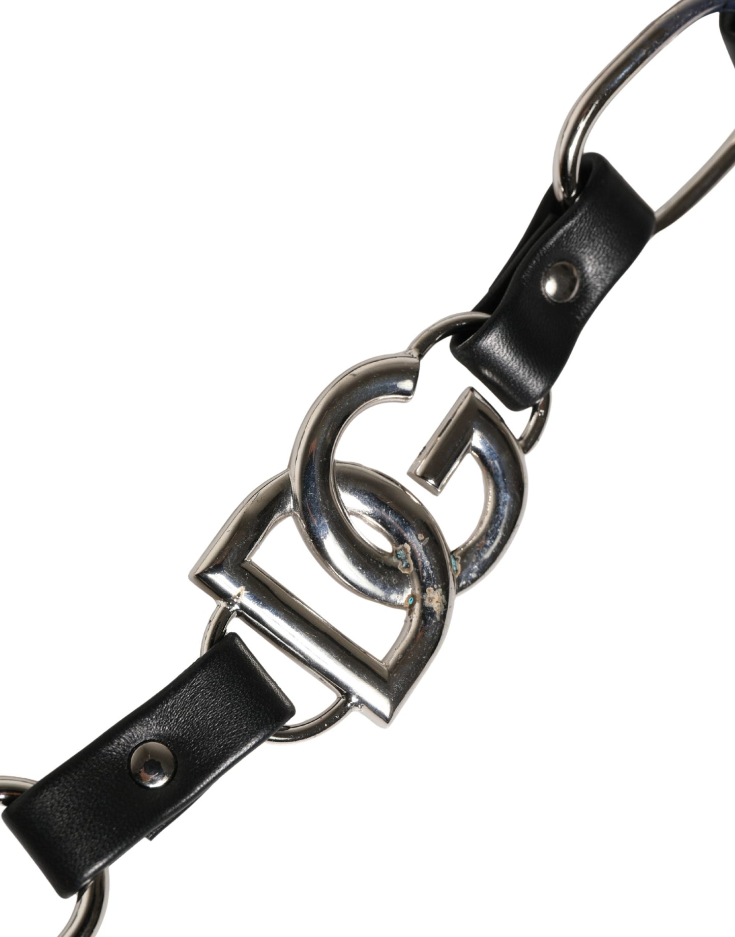 Dolce & Gabbana Black Leather Silver Chain Bag Accessory Shoulder Strap