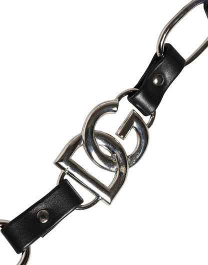 Bandoulière de sac Dolce & Gabbana femme en cuir noir et chaîne argentée – BEL9390