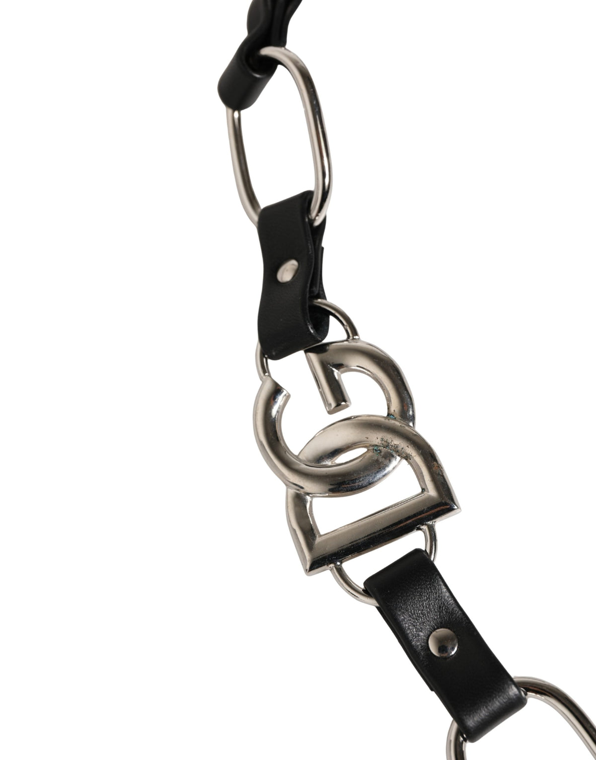 Bandoulière de sac Dolce & Gabbana femme en cuir noir et chaîne argentée – BEL9390