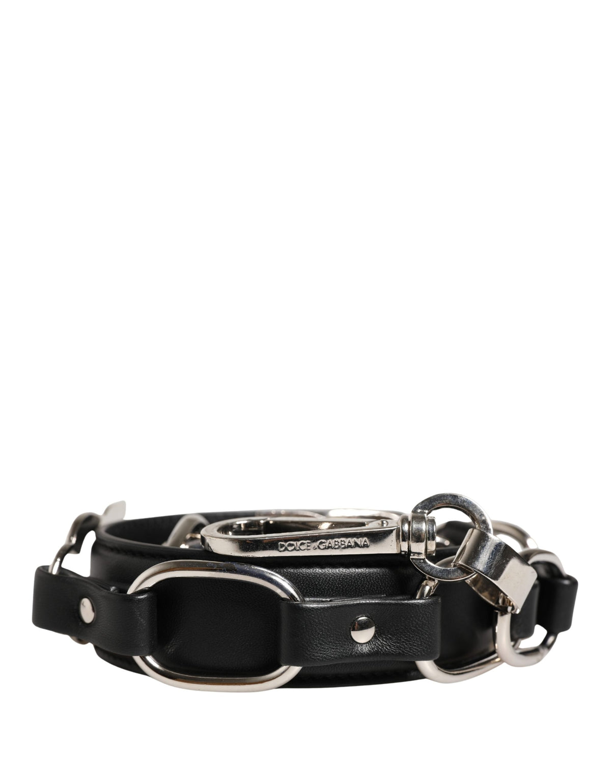 Bandoulière de sac Dolce & Gabbana femme en cuir noir et chaîne argentée – BEL9390