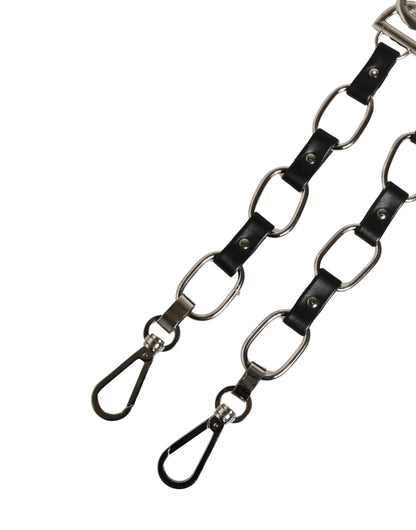 Bandoulière de sac Dolce & Gabbana femme en cuir noir et chaîne argentée – BEL9390