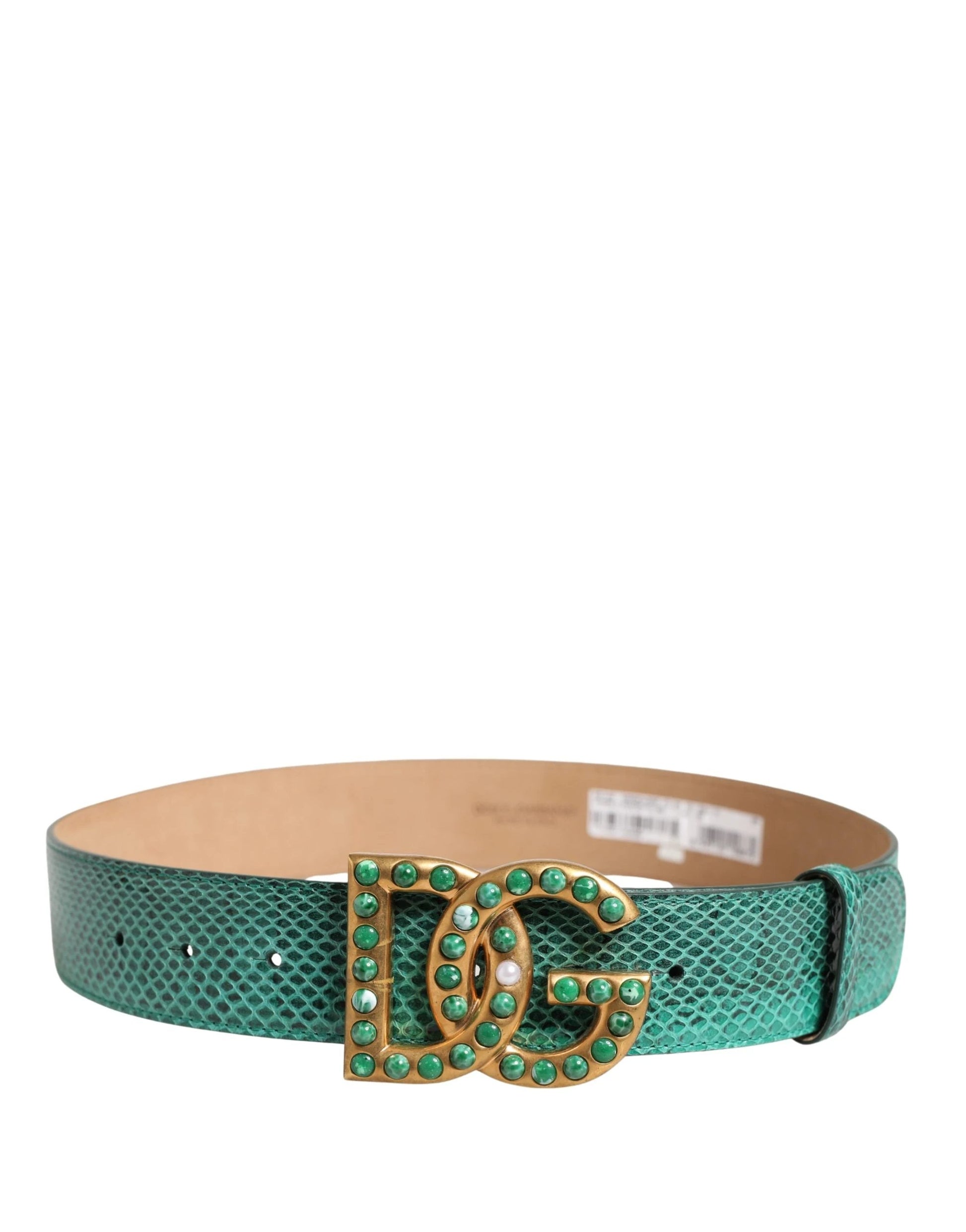 Dolce & Gabbana Green Leather DG Logo Embellished Buckle Belt by Dolce & Gabbana