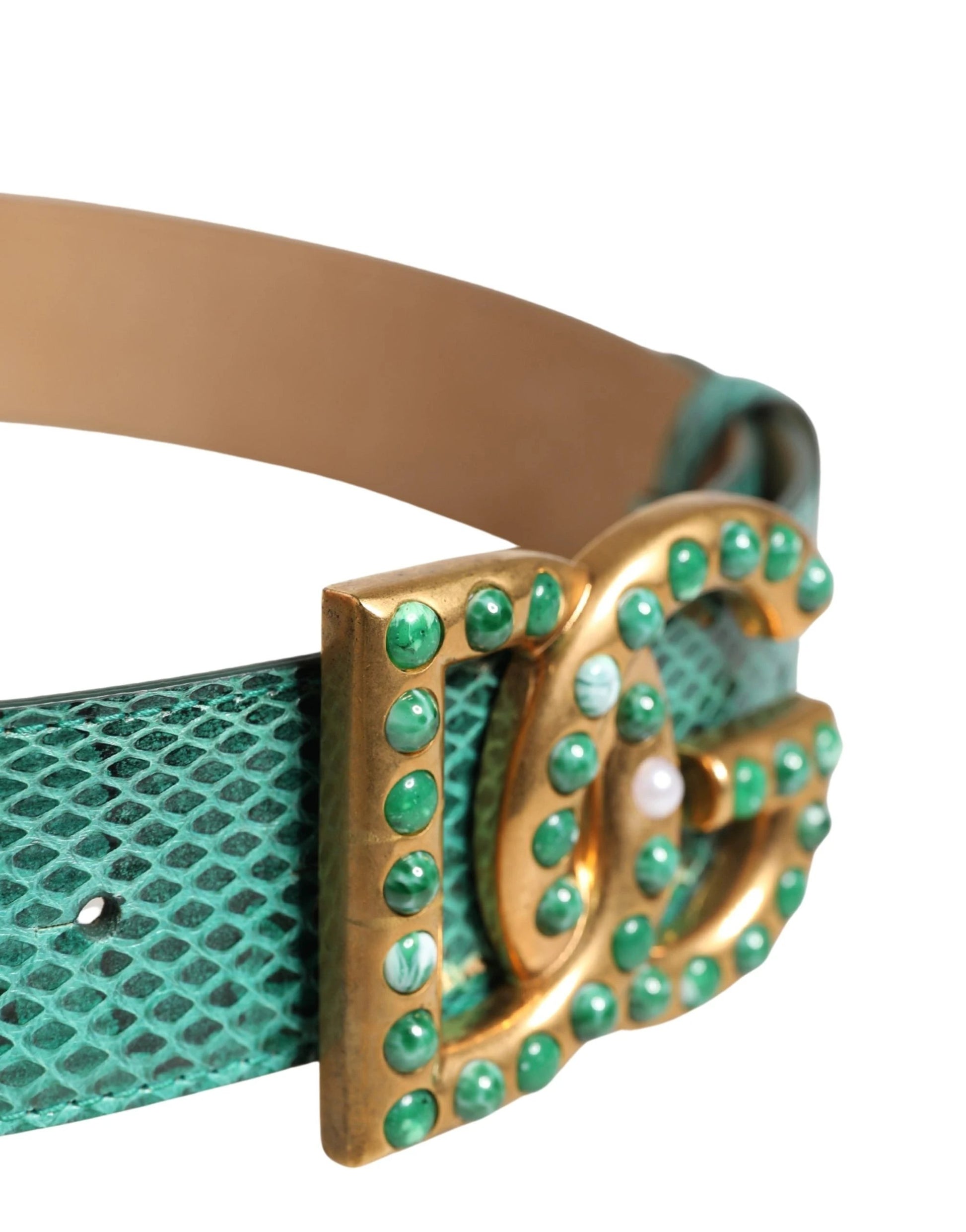 Dolce & Gabbana Green Leather DG Logo Embellished Buckle Belt by Dolce & Gabbana